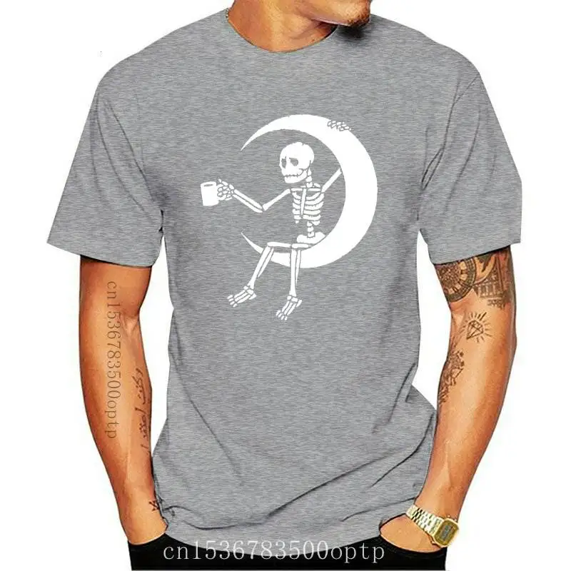 

New Skeleton On The Moon T-shirt Spooky Halloween Party Gift Tshirt Funny Women Short Sleeve Hipster Graphic Goth Tee Shirt Top