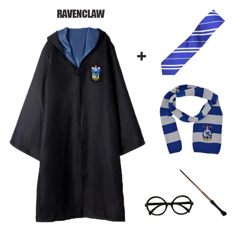 Robe Cape Cloak With Tie Scarf Wand Potter Glasses Ravenclaw Gryffindor Hufflepuff Slytherin Costume Adult Potter Cosplay
