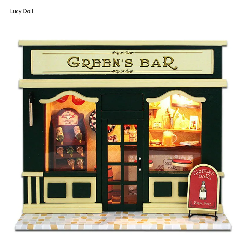 

DIY Wooden Dollhouse Miniature Furniture With LED Light Kit European Store Doll Houses Assemble Toy Children Birthday Gift Casa