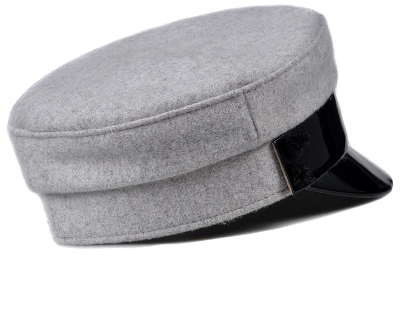 RY920, английская мода, натуральная лакированная кожа, шерстяная ткань, темно-синяя шляпа для женщин, женская кашемировая черная шляпа на плоской подошве