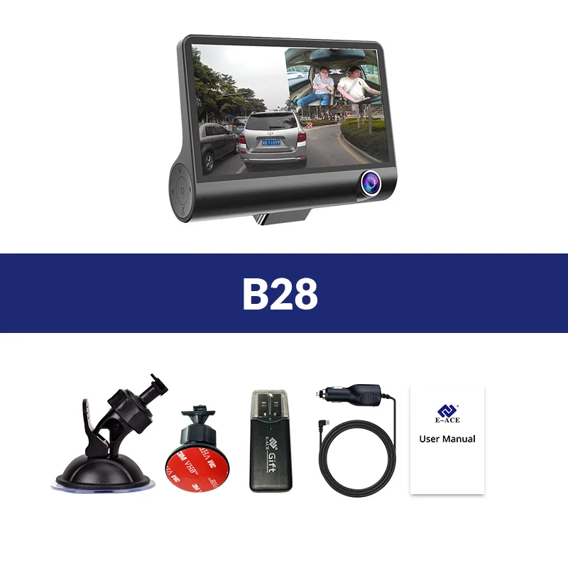 E-ACE Dashcam B28 DVR 4,0 дюймов Автомобильная камера 1080P Авто рекордер FHD видеорегистратор ночного видения автомобильные видеорегистраторы 3 объектива камеры видео регистратор - Название цвета: B28