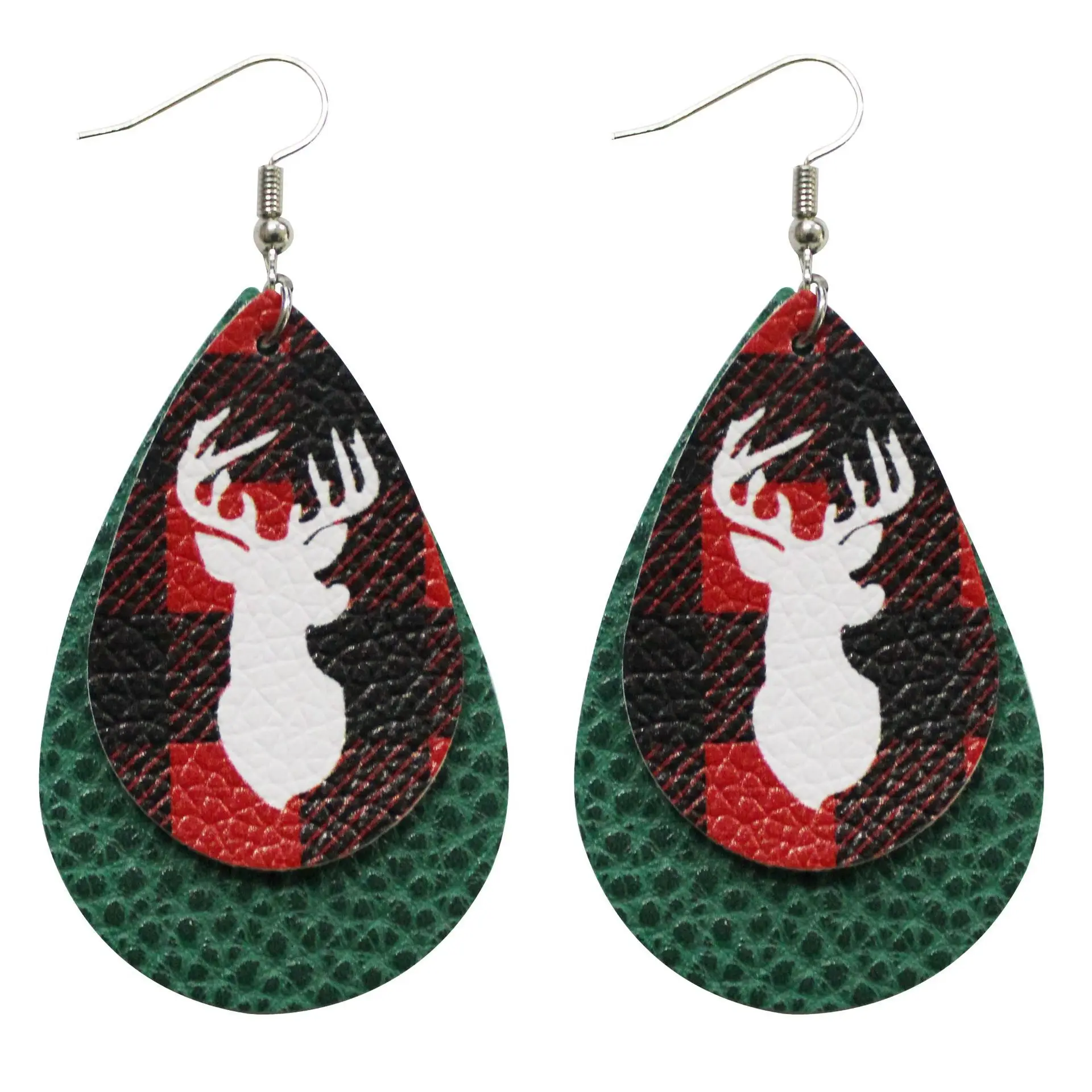 

Christmas Trees Pu Earrings For Women Reindeer Leather Pattern Gift Jewelry Ear Rings Piercing Fashion Festival Goods Wholesale