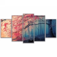 diamond embroidery wall art 5d diy diamond painting cherry blossoms picturesred trees forest painting for living room 5 pieces