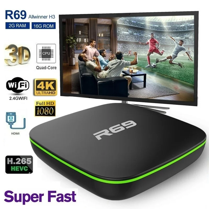 R69 Smart Android 7,1 tv Box 2 Гб 16 Гб IP tv H3 четырехъядерный WiFi 2,4 ГГц 1G8G телеприставка 1080P HD Поддержка 3D фильмов медиаплеер