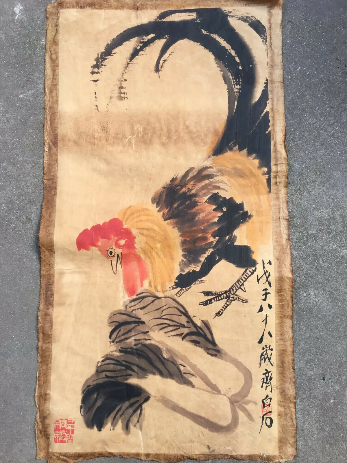 

Chinese Old Scroll Qi Baishi - Baicai Daji Painting Rice Paper Painting Slice