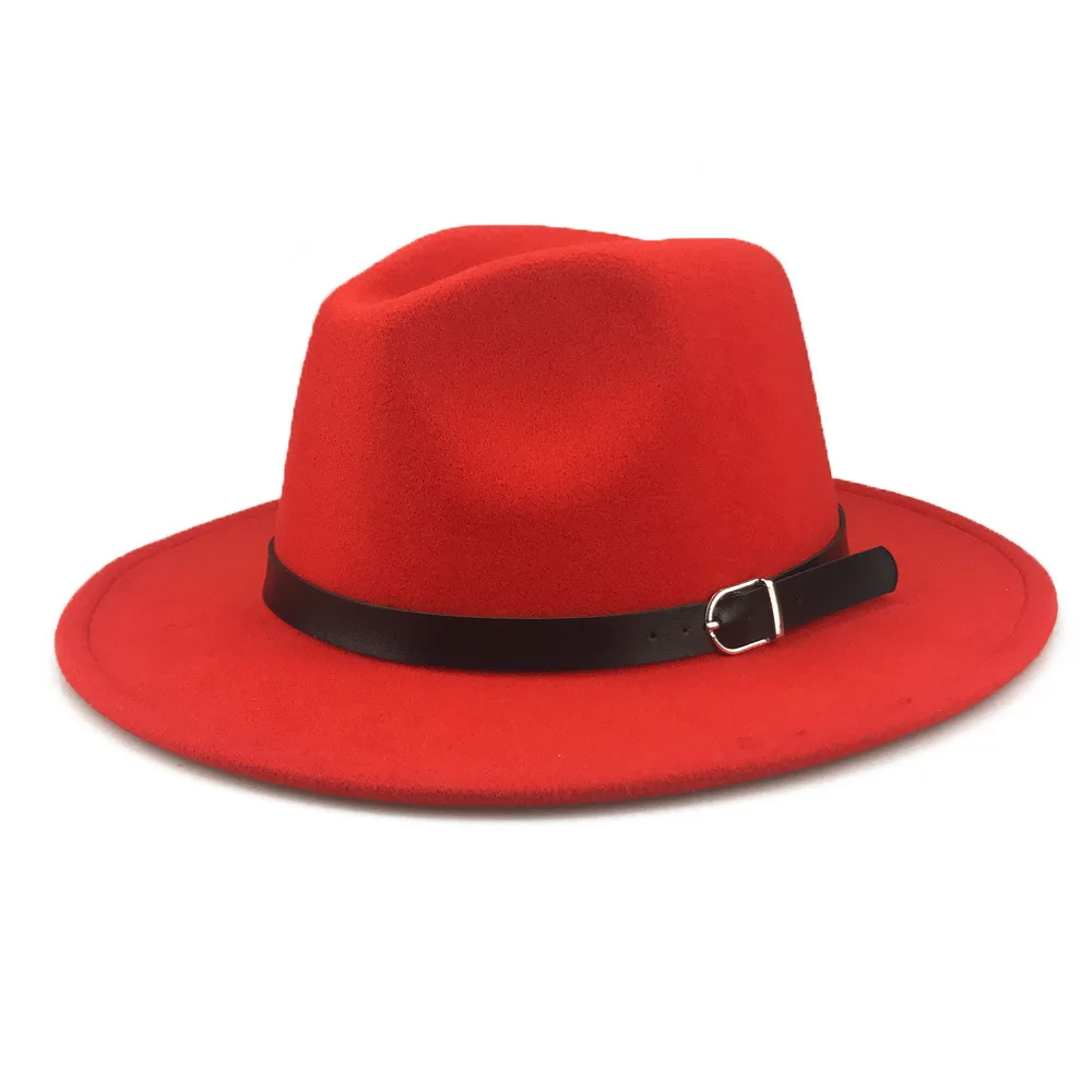 

Summer Women Solid Color Single Side Wool Felt Jazz Fedora Hats Elegant Men Women Wide Brim Panama Trilby Cap wholesale