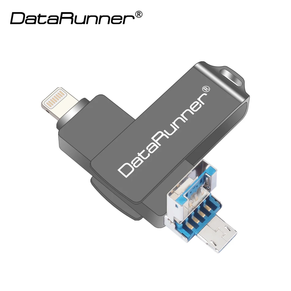 

USB флеш-накопитель DataRunner 128 Гб OTG 3 в 1 USB 3,0/iOS/Micro USB флеш-накопитель 64 ГБ 32 ГБ 16 ГБ флеш-накопитель