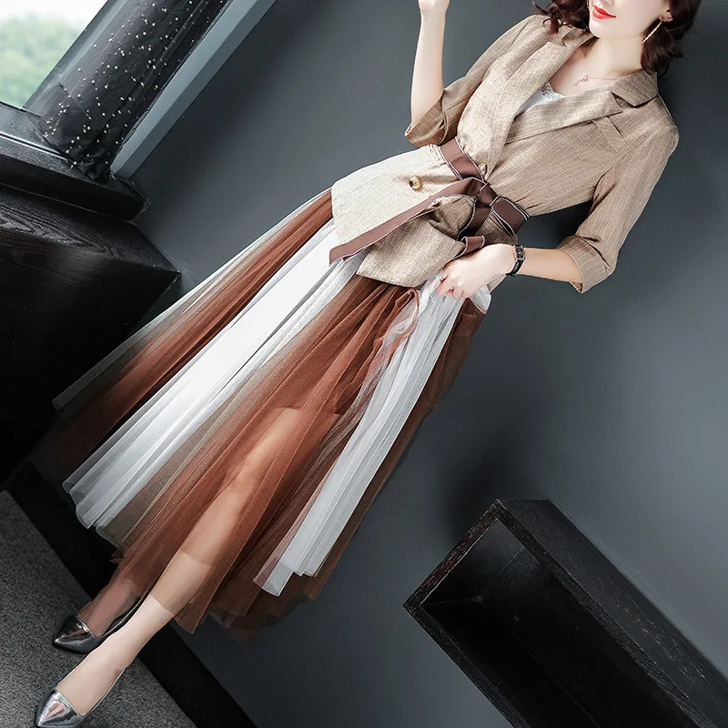 Женские комплекты из двух предметов элегантный костюм топы сетчатые юбки 2