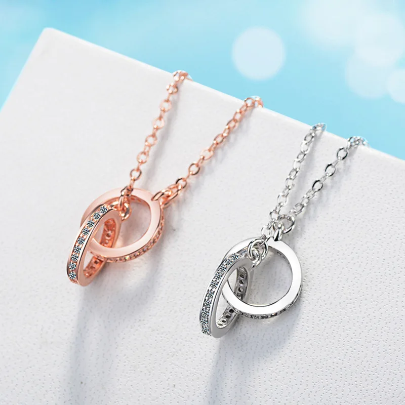 

925 Sterling Silver Adjustable Crystal Double Round Bead Charm Necklaces & Pendants Choker Necklace For Women Jewelry dz259