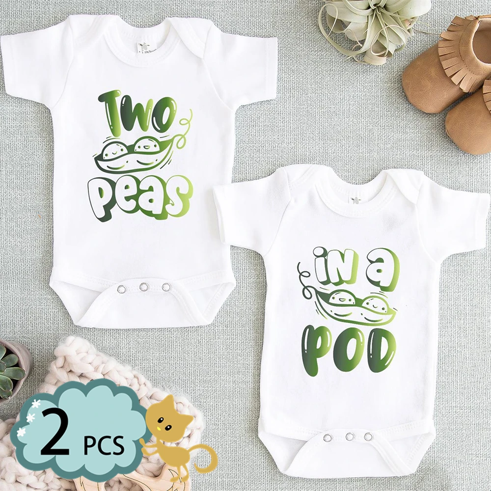 

IN A POD TWO PEAS Twin Brothers Sisters Infants Bodysuit Clothing Baby Romper Funny Newborn Toddler Jumpsuit