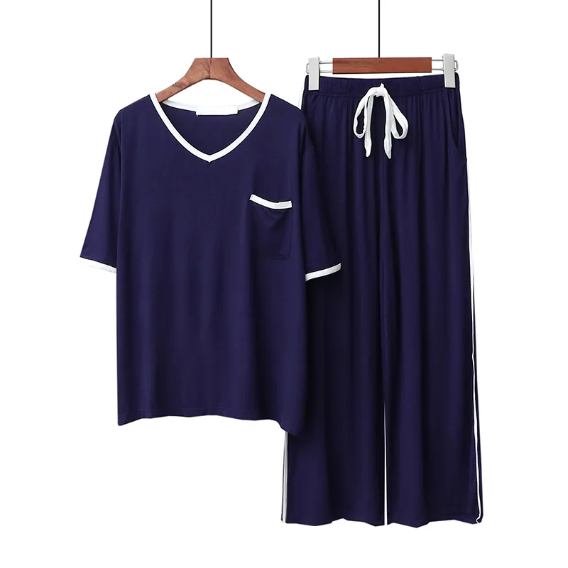 

Homewear Modal Sleepwear Women Korean Style V-Neck Short-Sleeve Loose Casual Breathable Pajamas Set Summer Ladies Pigiama Donna