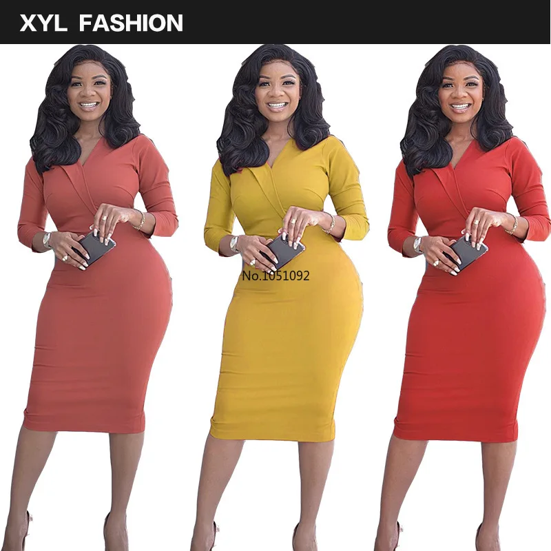 Элегантное офисное женское облегающее платье миди летнее оранжевое ретро 2020