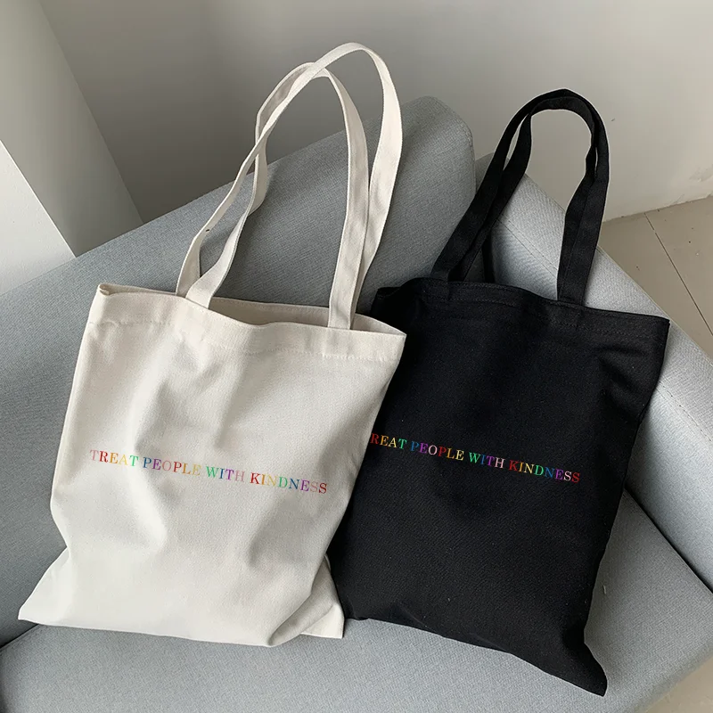 

TREAT PEOPLE WITH KINDNESS Casual Bag Fashion Goodness Canvas Large Capacity Shopping Bag Harajuku Women's Shoulder Bag Handbag