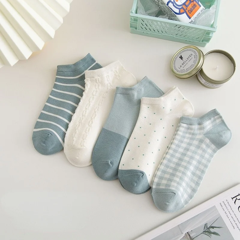 

Носки женские в горошек, клетчатые полосатые, хлопковые короткие мягкие дышащие мягкие повседневные Модные Сокс, зеленые кроссовые, весна-л...