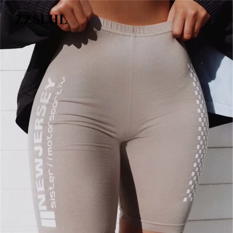 

Streetwear Summer Fitness Biker Shorts Women Workout Elastic High Waist Shorts Female Letter Printed Bodycon Sexy Shorts