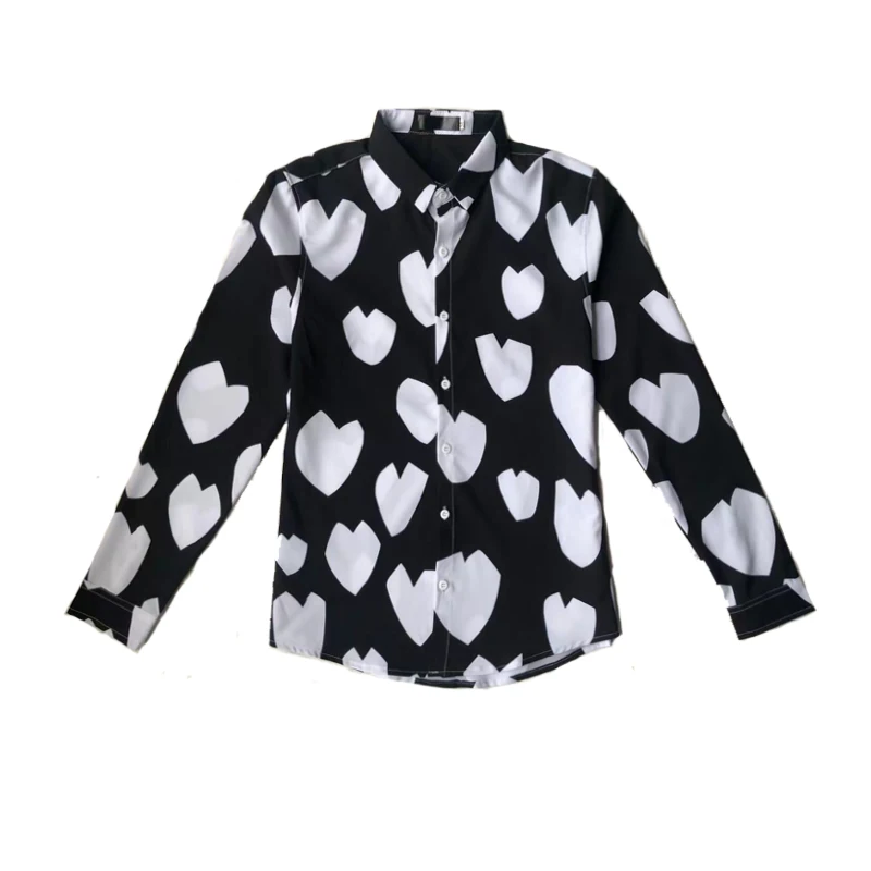 2021 Love Printed Shirts for Men's Autumn Long Sleeve Slim Casual Shirt Streetwear Harajuku MaleClothing Social Nightclub Tops