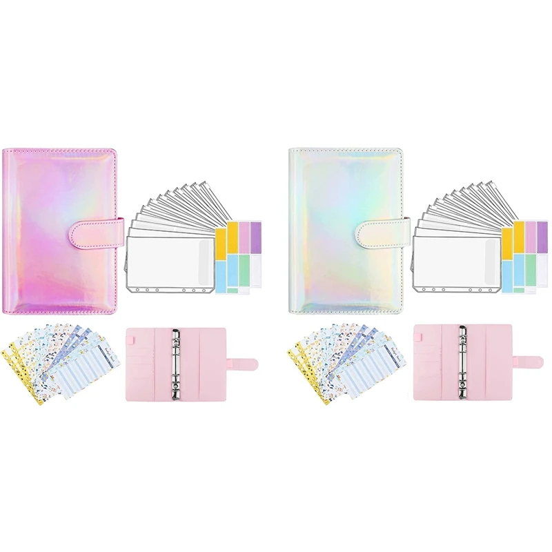 

A6 PU Leather Binder Sleeve, with 12 A6 Binder Pockets, 6 Ring Budget Binders, Money-Saving Cash Envelope System