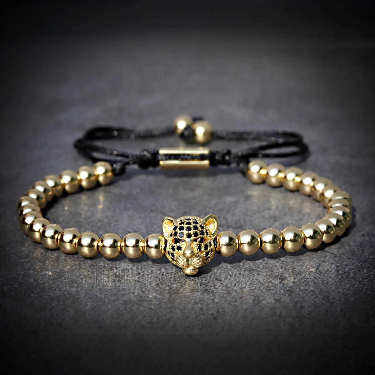 

2021 New Design Leopard Head Men Women Bracelet Adjustable 5mm Beads Pave Zircon Charm Bracelet For Men Women Jewelry Gift