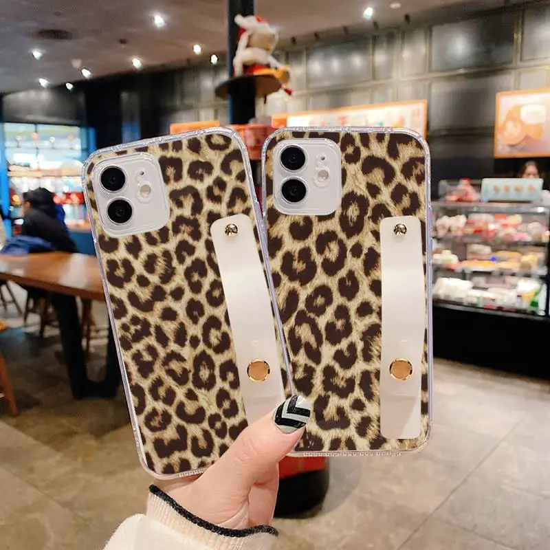 

leopard print sexy pink pattern PhoneCase Wrist Strap For iPhone 7 8 11 12 X XS XR MINI Pro Max Plus Hand Band Transparent Clear