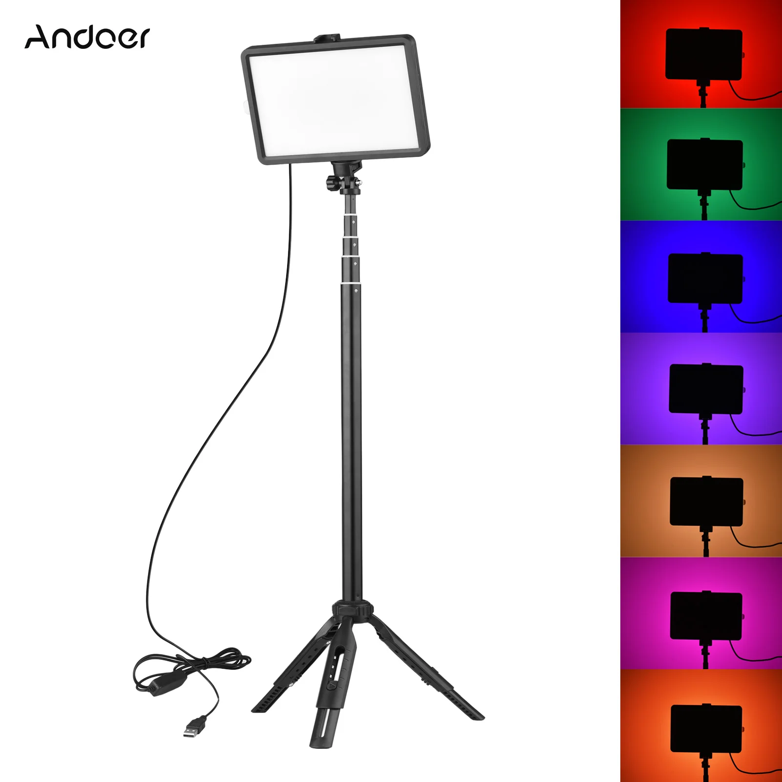 

USB-питание RGB видео свет комплект со светодиодсветильник кой 7 цветов 3200K-5600K Выдвижной Штатив макс. см для видеоконференции