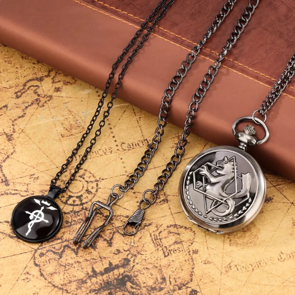 Fashion Personality Quartz Pocket Watch Gift Set Watches with Necklace Vintage Clock Gifts for Women Men