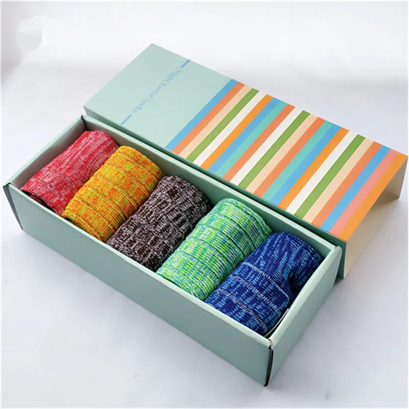 

Japanese Style Women's Cotton Socks Gift Box 5 Pairs/Set Solid Color Retro Bold Lines Female Ladies Harajuku Tube Socks