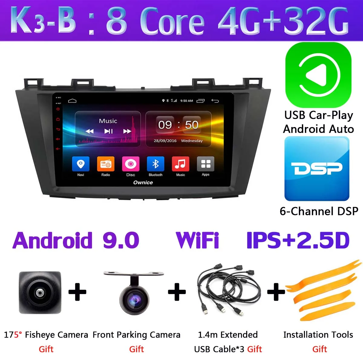 K3-B-CarPlay " 360 ° панорамный Android автомобильный DVD gps Мультимедиа для Мазда 5 2010 2011 2012 2013 Premacy автомобильный Радио DSP CarPlay 4G LTE - Цвет: K3-B-CarPlay