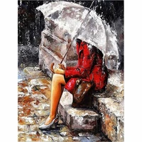 embroidery sets for needlework canvas painting girl with umbrella picture 40x50cm precision printing cross stitch kits