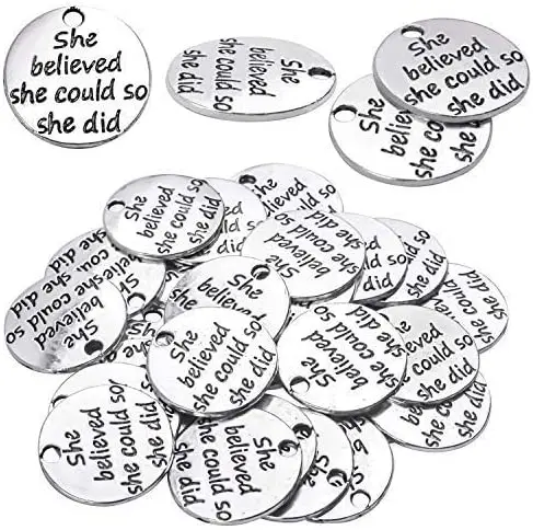 

30 Alloy Inspirational Message Charm Pendants She believed she could so she did Silver Pendant Charms Jewelry Crafting Supplies