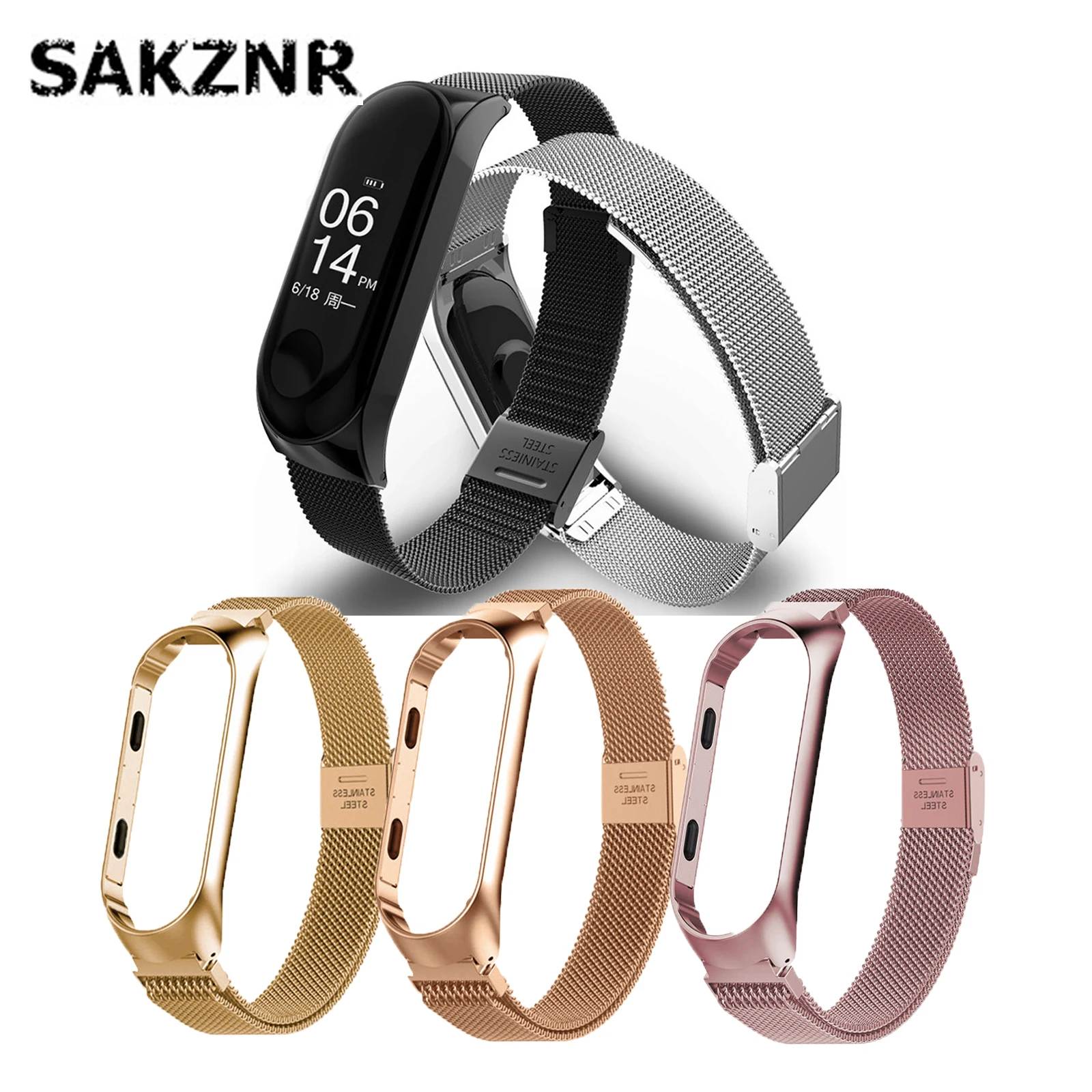 Smatwatch ремешок 20 мм Металлические Часы Браслеты из нержавеющей стали для Xiaomi Mi Band 3