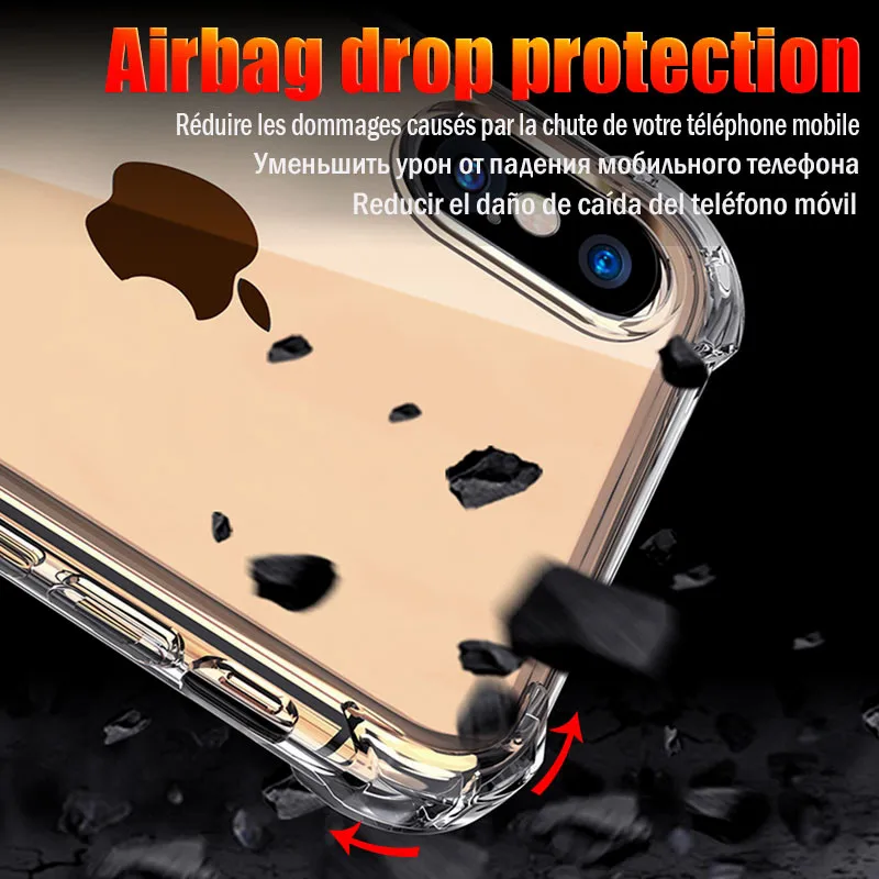 ТПУ противоударный чехол для iphone 11 чехол XR 7 8 Plus защитный чехол для iphone 11 Pro Max XS X 6 6s Plus 5 5S SE чехол со стеклом