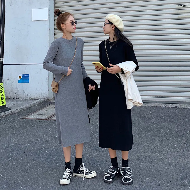 Свободный вязаный свитер для женщин осень весна эластичный длинный рукав