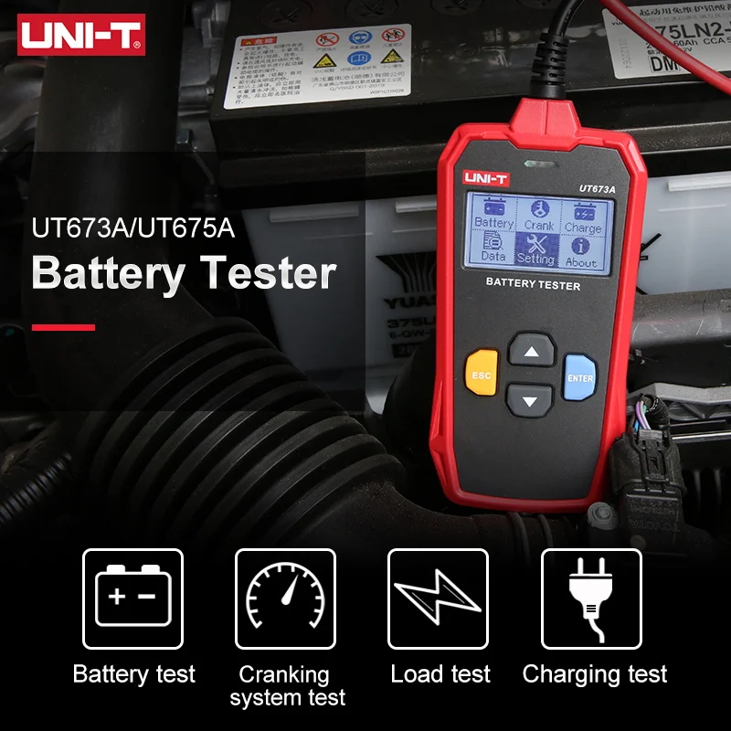 UNI-T Car Battery Tester UT673A UT675A 12V 24V DC Load Capacity Meter Checker Charging Circuit Cranking Test |