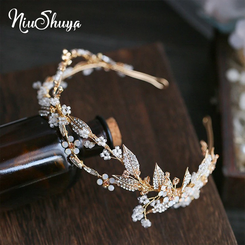 

NiuShuya Delicate Leaf Women Prom Headpiece Hairband Floral Bridal Tiara Hair Crown Handmade Wedding Headband Accessories