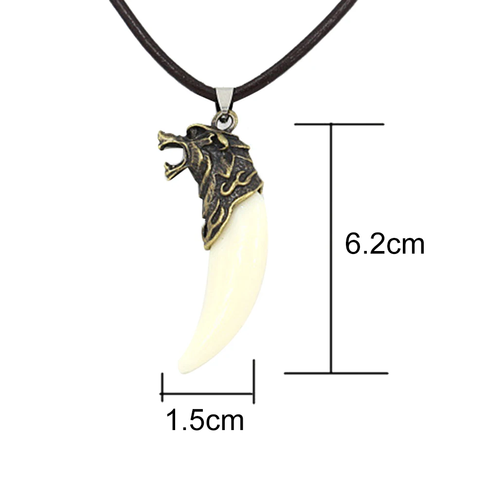 

New Fashion Antique Men Necklace Tribal Carved Wolf Fang Tooth Pendant Faux Leather Rope Necklaces for Men