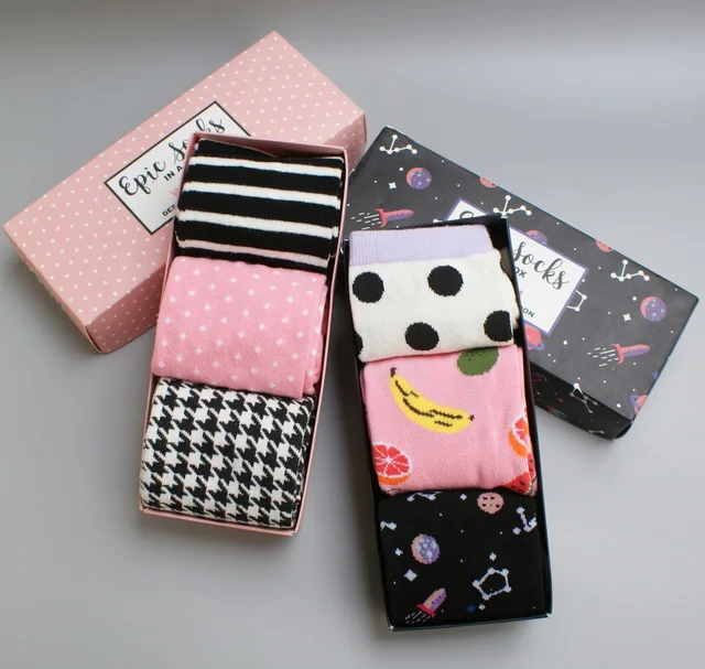 3 пары в партии женские носки с милым принтом для девочек разноцветные полоску |