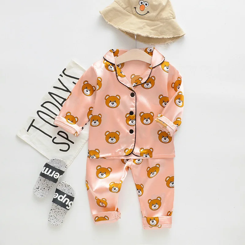 

IENENS Boys Girl Clothing Sets Kids Pajamas Clothes Suits Cartoon Bear Sleepwear Child Nightdress Long Sleeves Nightclothes 1-4Y