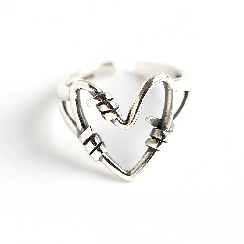 

ElfoPlataSi Genuine 925 Sterling Silver Sweet Handmade Love Heart-shaped Opening Ring For Women Wedding Party 925 Jewelry Y3-10