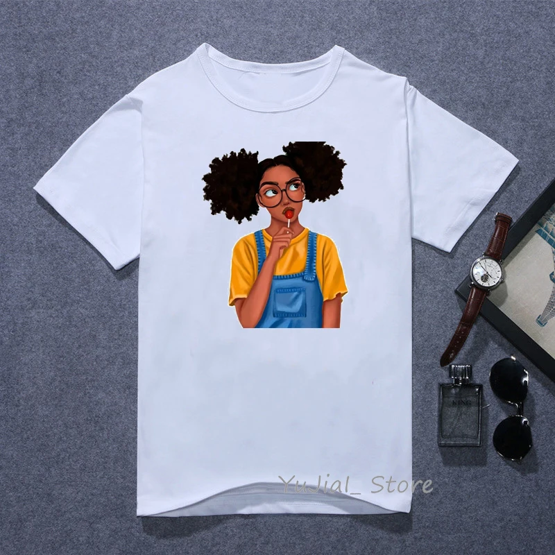 Y101777 Melanin Poppin футболка vogue Футболка женская черная африканская кудрявая волосы девушка футболка с принтом femme harajuku одежда женская футболка Топы - Цвет: Y101777