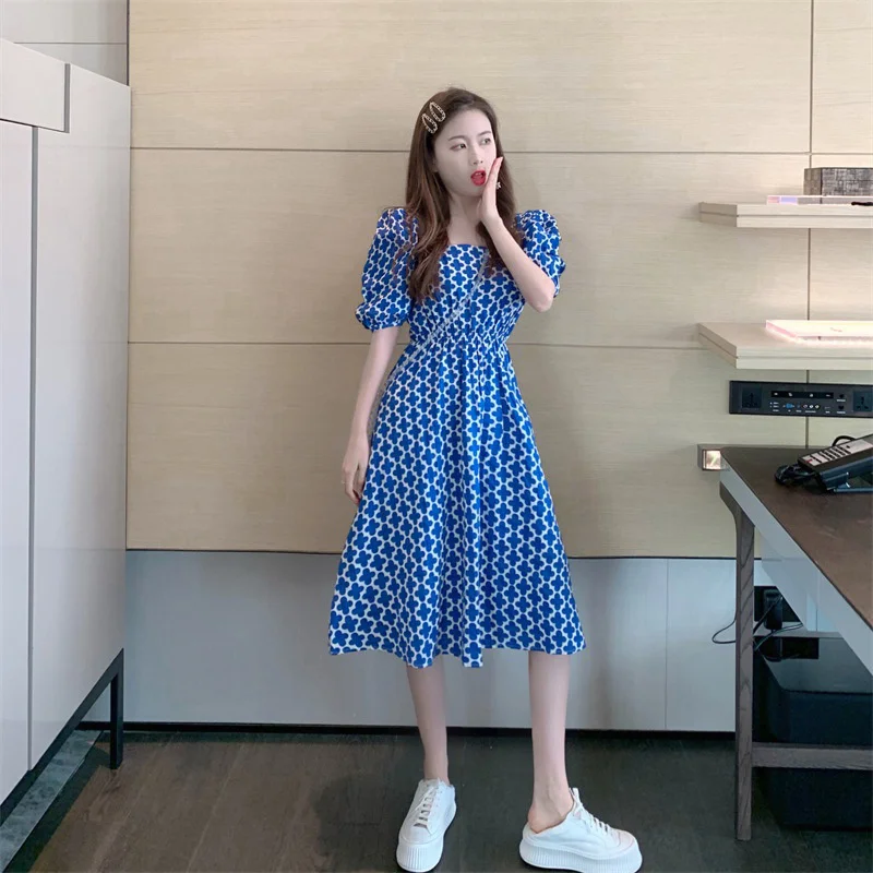 

2021 модное летнее женское платье с пышными рукавами и открытой спиной, сексуальные платья для отпуска с V-образным вырезом и принтом, женская ...