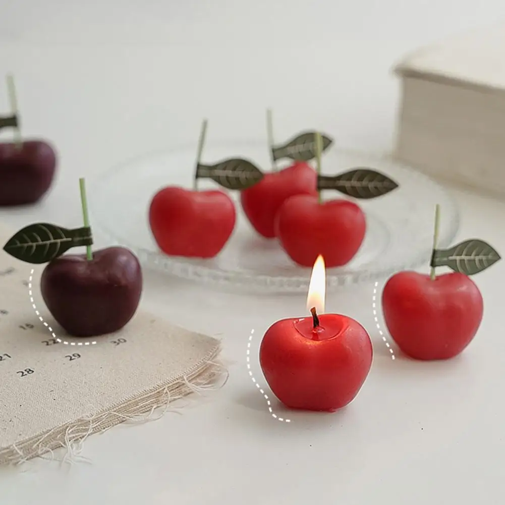 4Pcs Aromatherapy Candles Scented Candle Fragrance Eye-catching Lightweight Cherry Shape Fruit Wax Candle Shooting Props