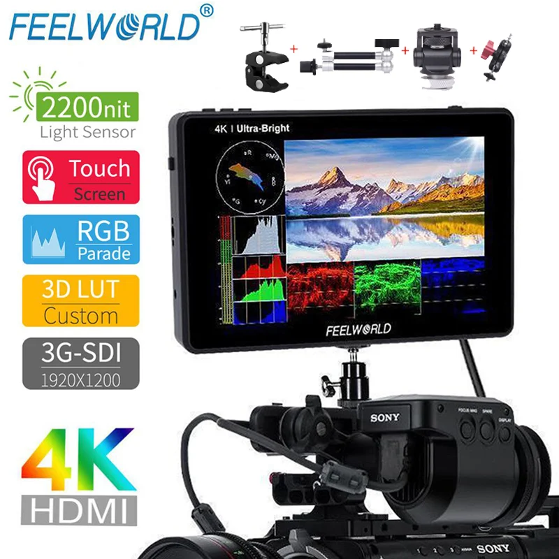 FEELWORLD LUT7S 7 &quot3G SDI 4K HDMI совместимых с 2200nit 3D LUT сенсорный Экран сигнала DSLR Камера