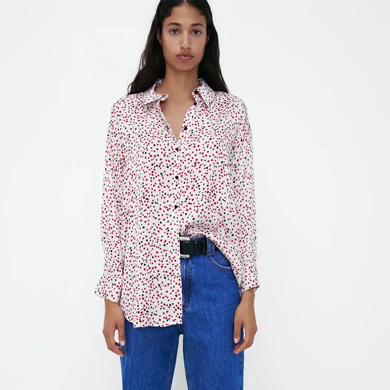 

Женская Осенняя розовая длинная рубашка с принтом сердечек Nlzgmsj Za 2022, шикарная Женская Повседневная однобортная блузка с длинным рукавом, т...