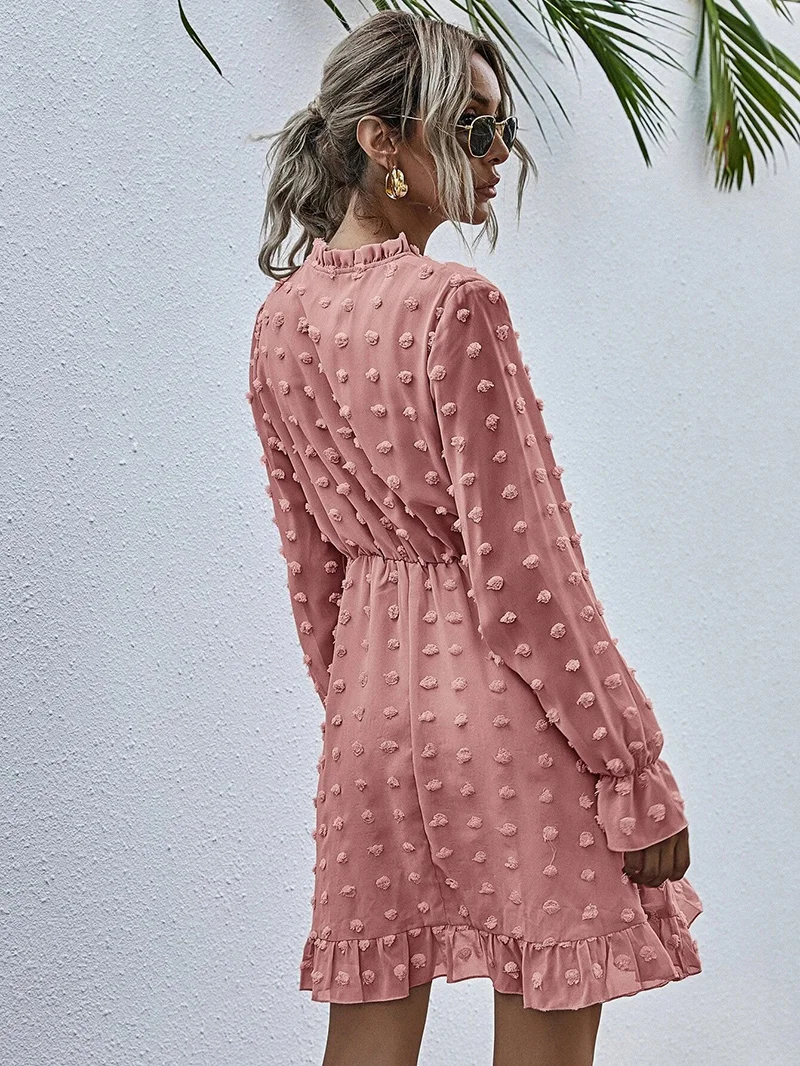 

Women's Mini Dress 2021 Spring Summer Elegant A Line Dress Flares Sleeves V Neck Vintage Dresses Vestidos for Women