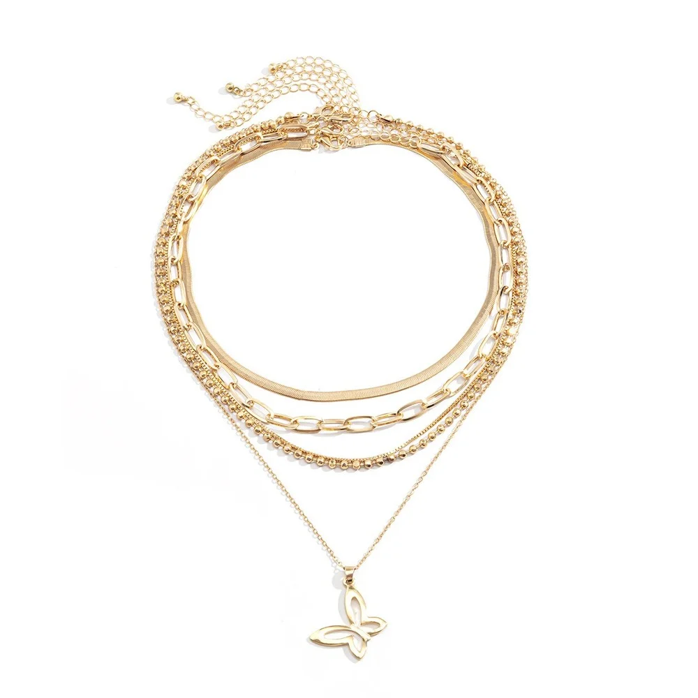 

Hollow Butterfly Pendant Necklace for Women 2021 Fashion Punk Aesthetic Layered Accessories Luxury Jewelry Charm Snake Chain