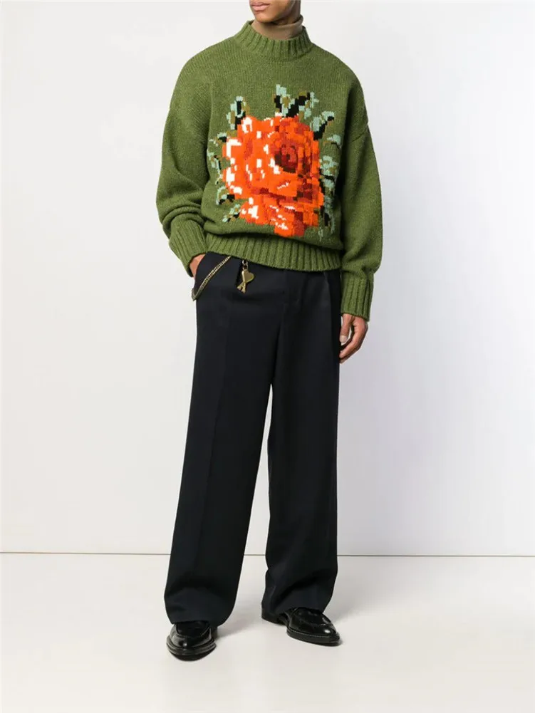 Женский свитер оверсайз Осенний жаккардовый свободный джемпер с цветочным