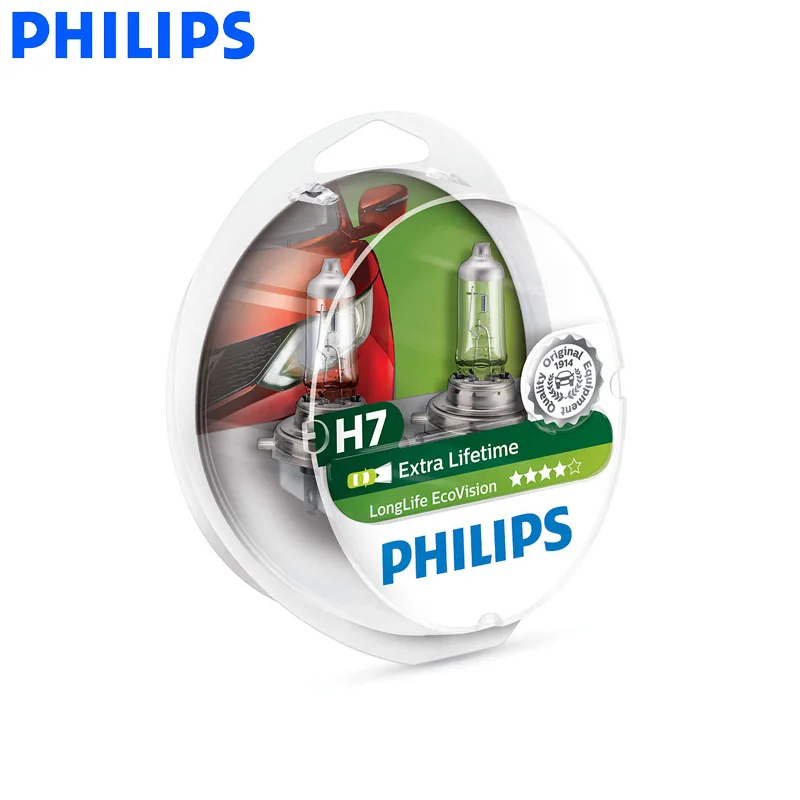 Philips H7 12V Длинная жизнь EcoVision Автомобильная оригинальная фара галогенная лампа 1500