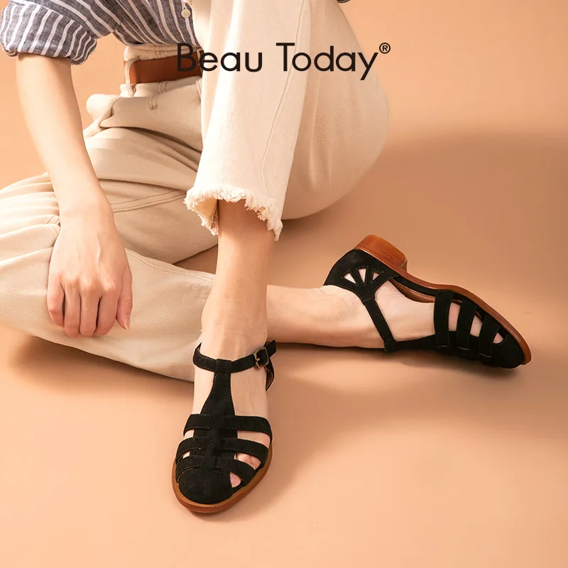 Женские замшевые сандалии гладиаторы BeauToday летние туфли ручной работы из