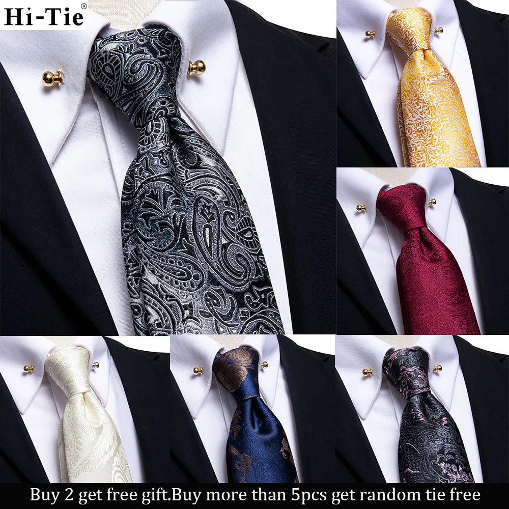 

Hi-Tie Designer Black Solid Paisley Silk Wedding Tie For Men Hanky Cufflink Gift Mens Necktie Gravata Set Business Dropshipping