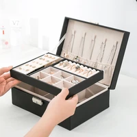 large capacity double layer leather jewelry box necklace earring rings organizer jewelry display holder cosmetics storage cases